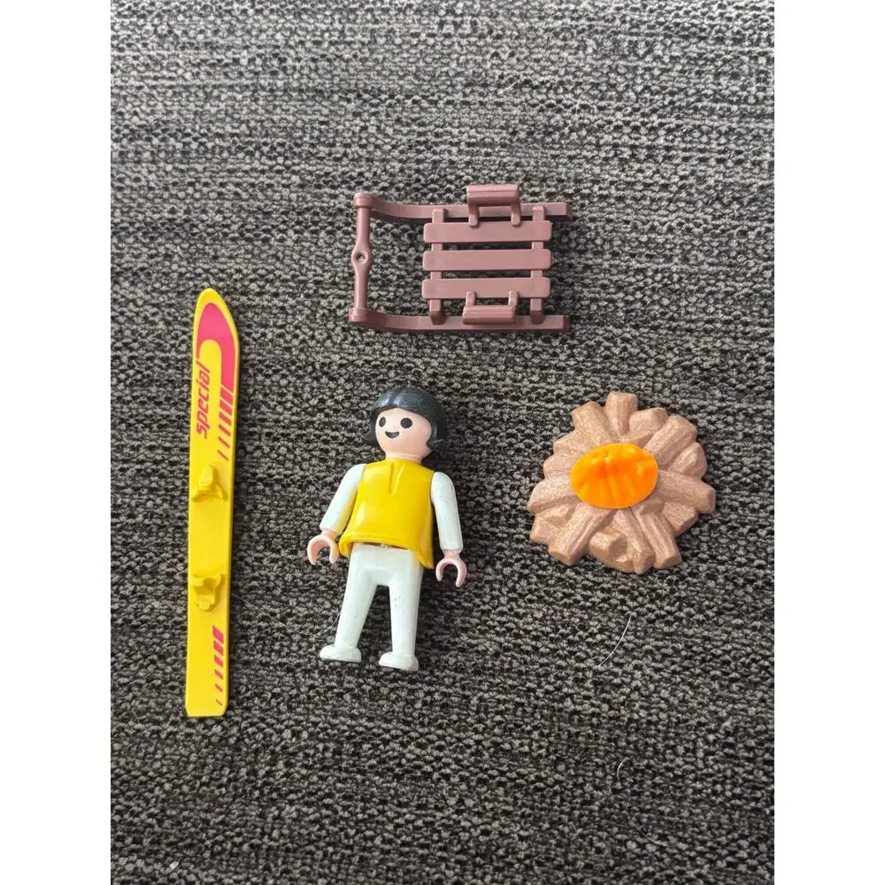 Vintage Playmobile Lot Includes Geobra Girl Figure Sled Campfire and 1 Ski